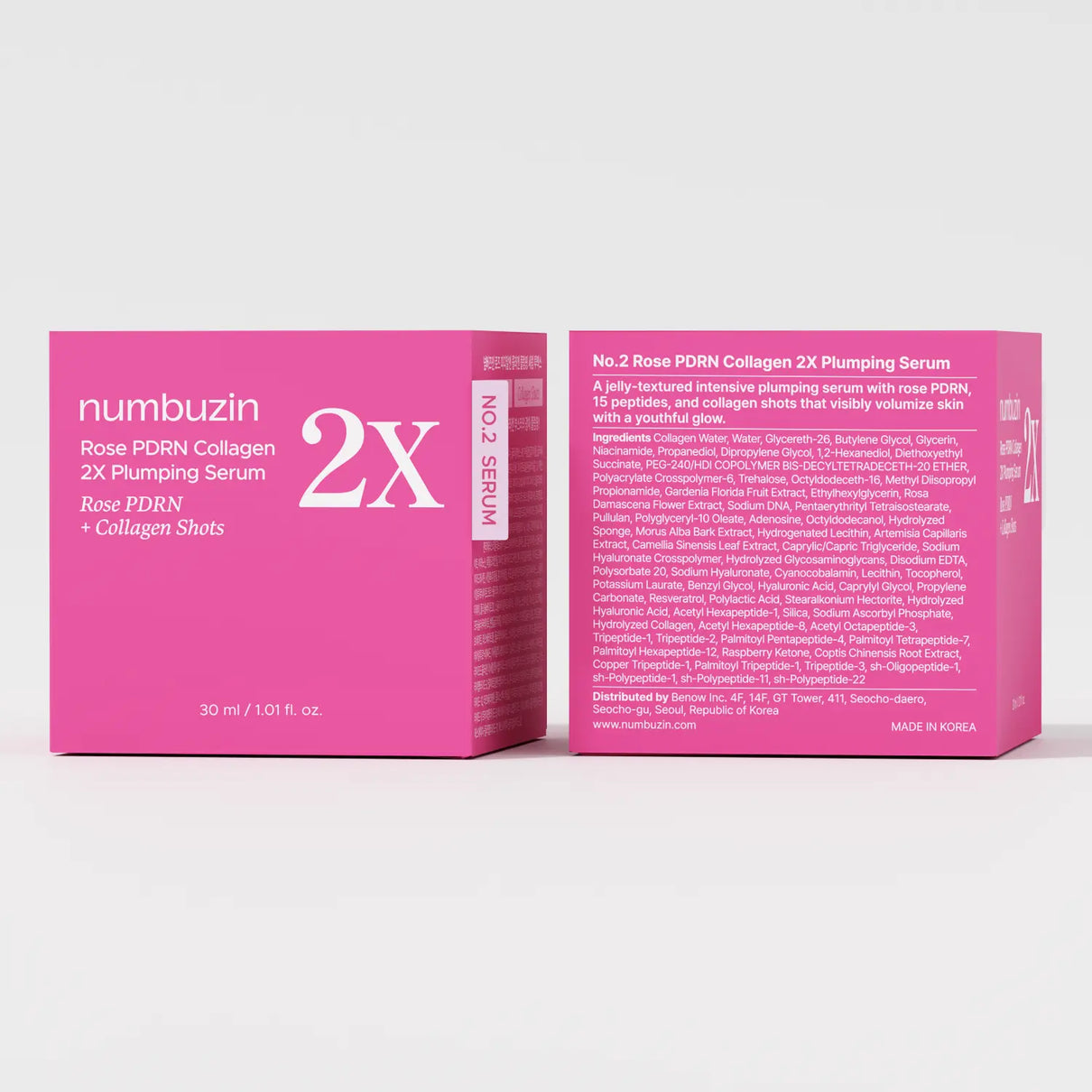 Numbuzin No.2 Rose PDRN Collagen 2X Plumping Serum + Collagen Shot 30ml Glam Secret