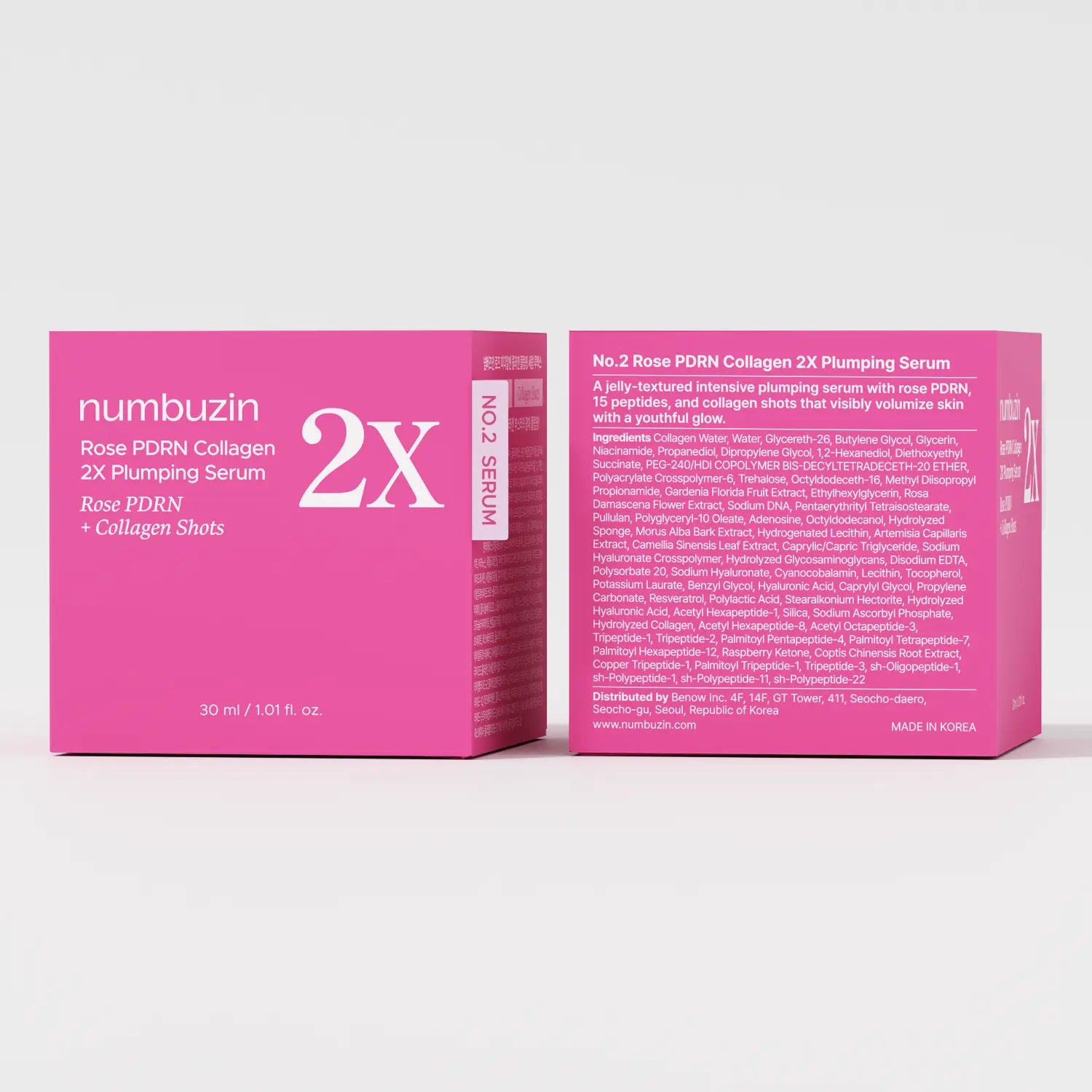 Numbuzin No.2 Rose PDRN Collagen 2X Plumping Serum + Collagen Shot 30ml Glam Secret