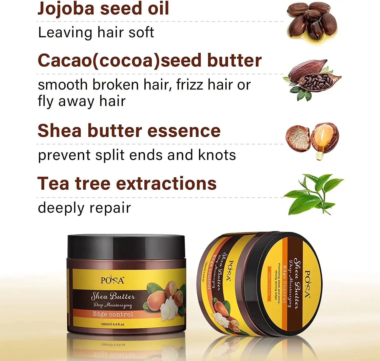 POSA Instant Control Edge Control,Hair Wax, 48 hours Lasting Natural Tea Tree Oil Deep Moisturizing EdgeTamer, Shine Smooth Hair Styling Gel with Shea Butter,Jojoba Oil 120 ML - JOLIE'S UAE